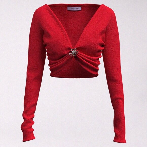 NWT MACCAPANI The Angela Twist Detail Long Sleeve Y2K 90's Crop Top in Red Sz. L - Picture 4 of 8